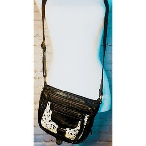 Black Crossbody bag with crochet accent